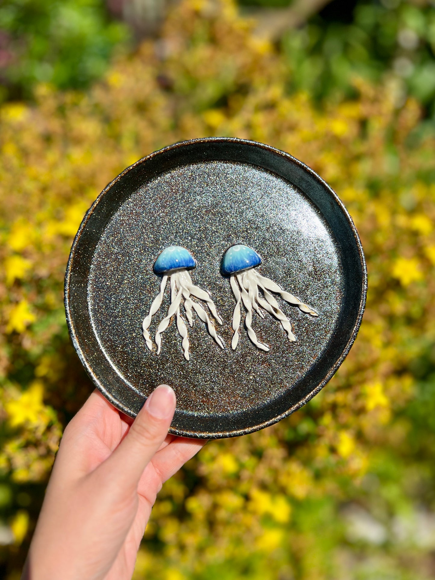 Double Jellyfish Shimmer Trinket Plate (7" D)