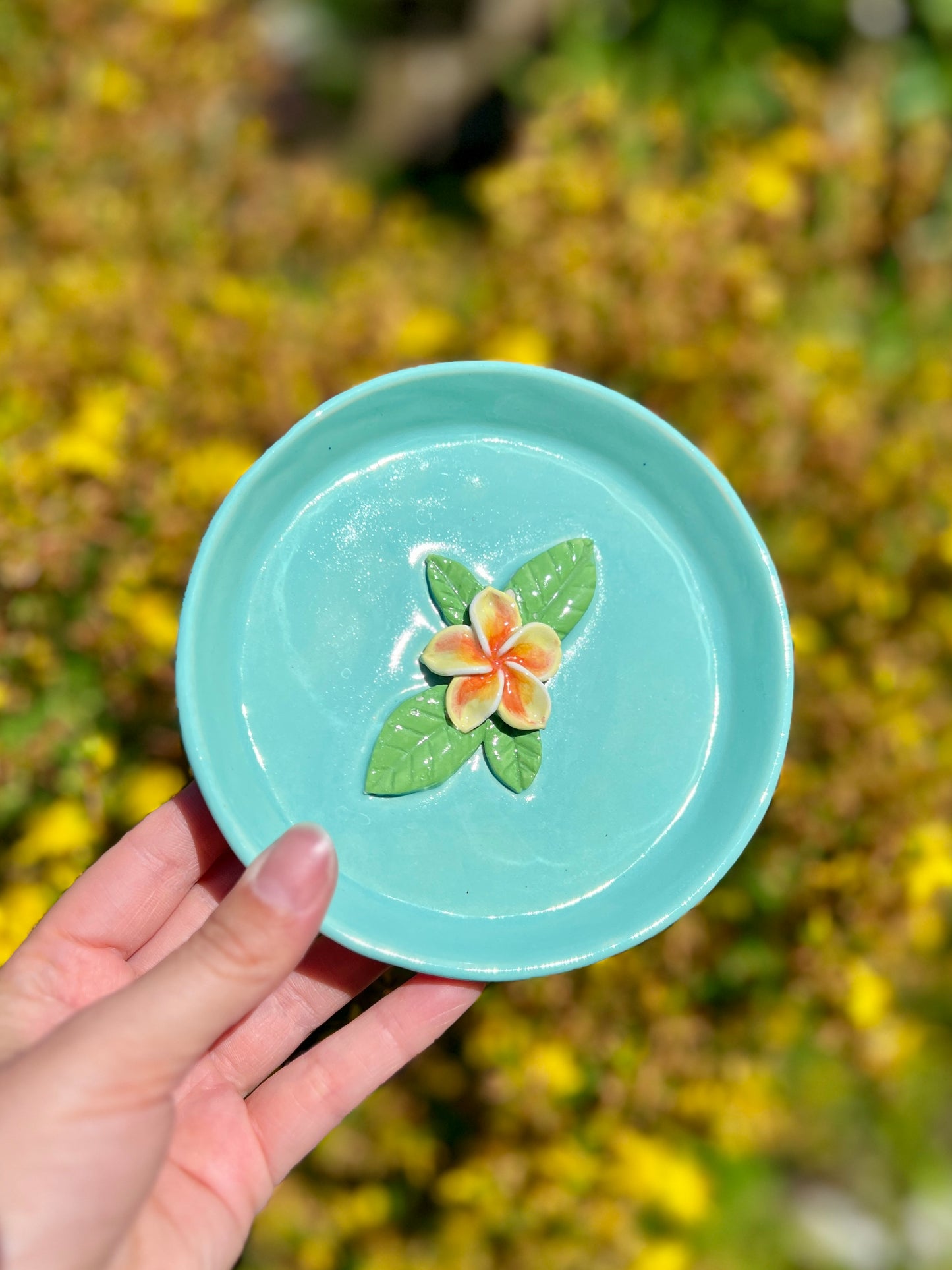 Plumeria Plant Trinket Dish (5" D)