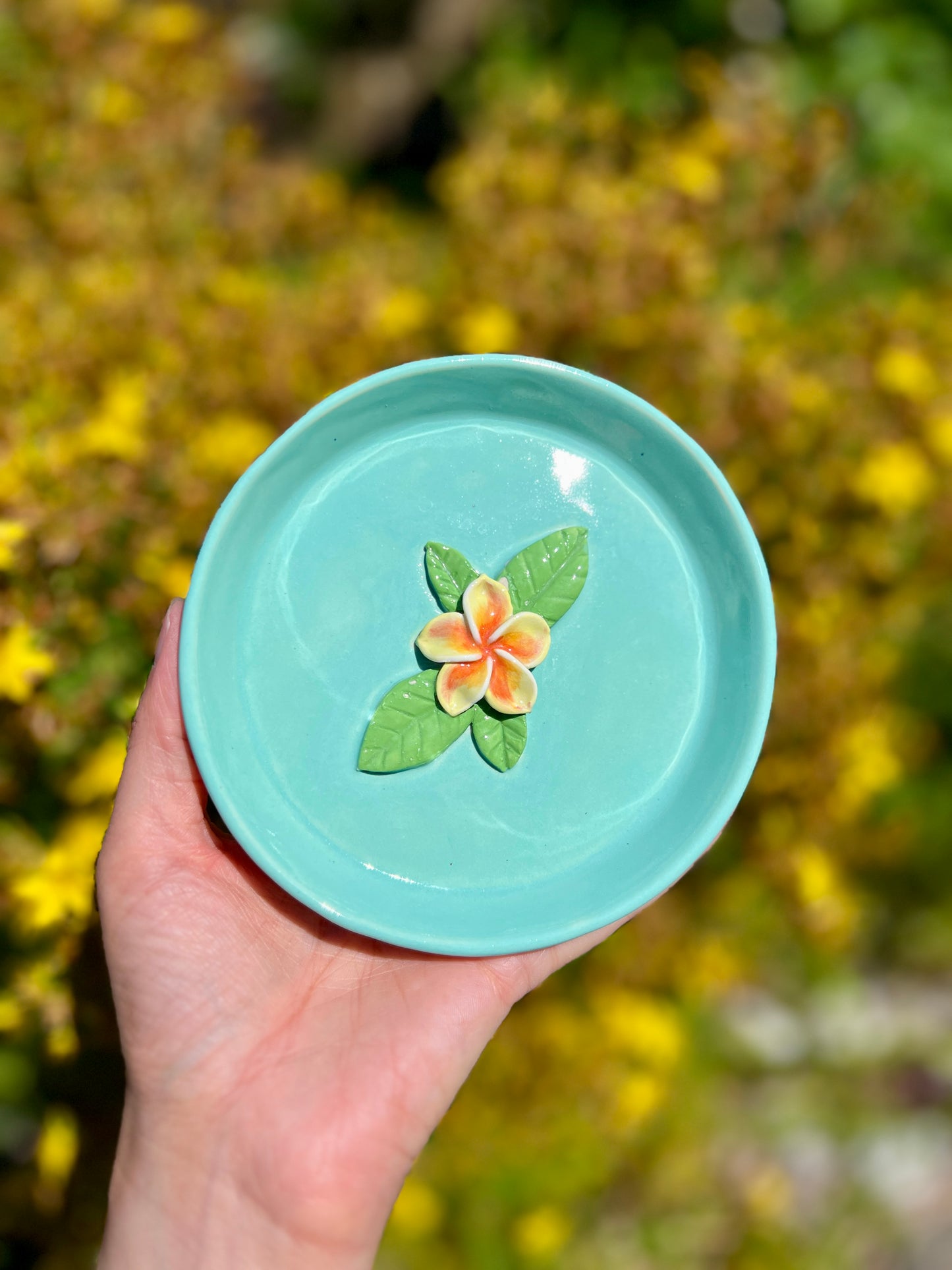 Plumeria Plant Trinket Dish (5" D)