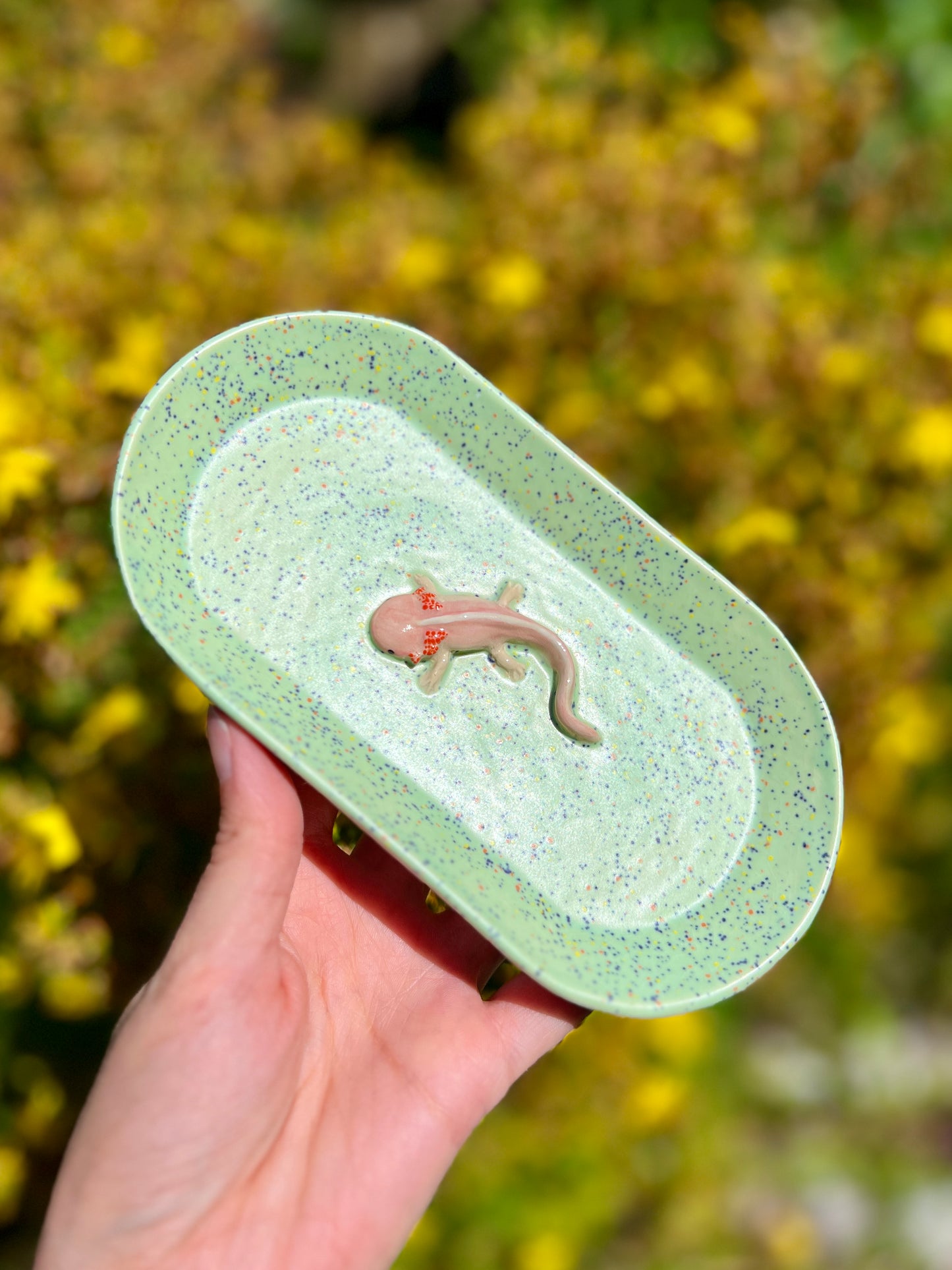 Confetti Axolotl Long Trinket Dish (7" L)
