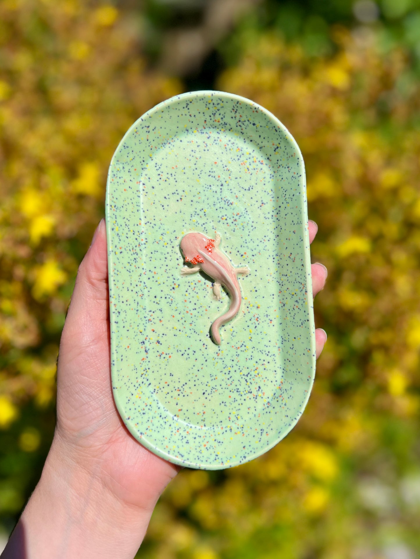 Confetti Axolotl Long Trinket Dish (7" L)