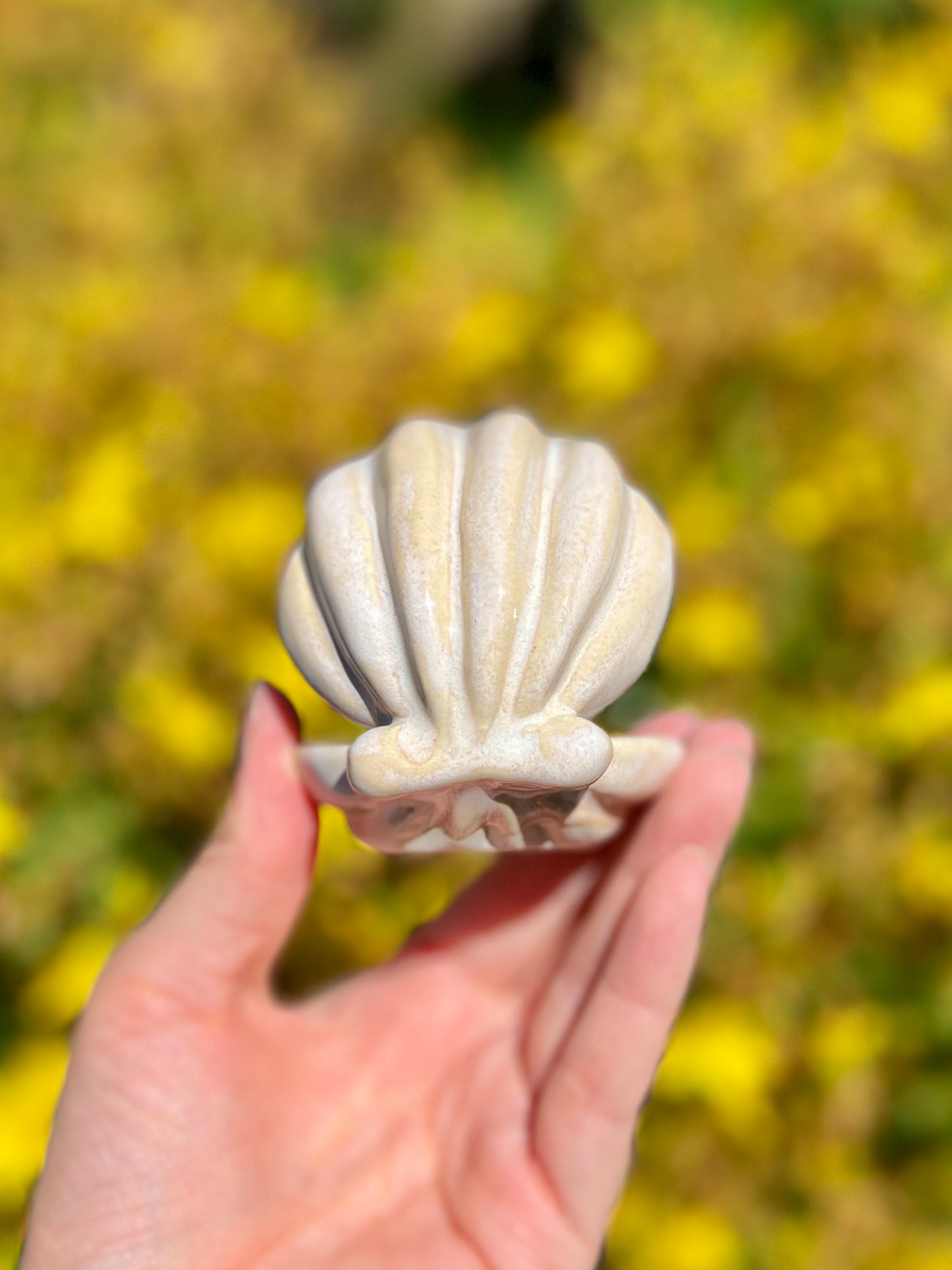 Shell Ring Holder With Sea Glass (Blue inside)