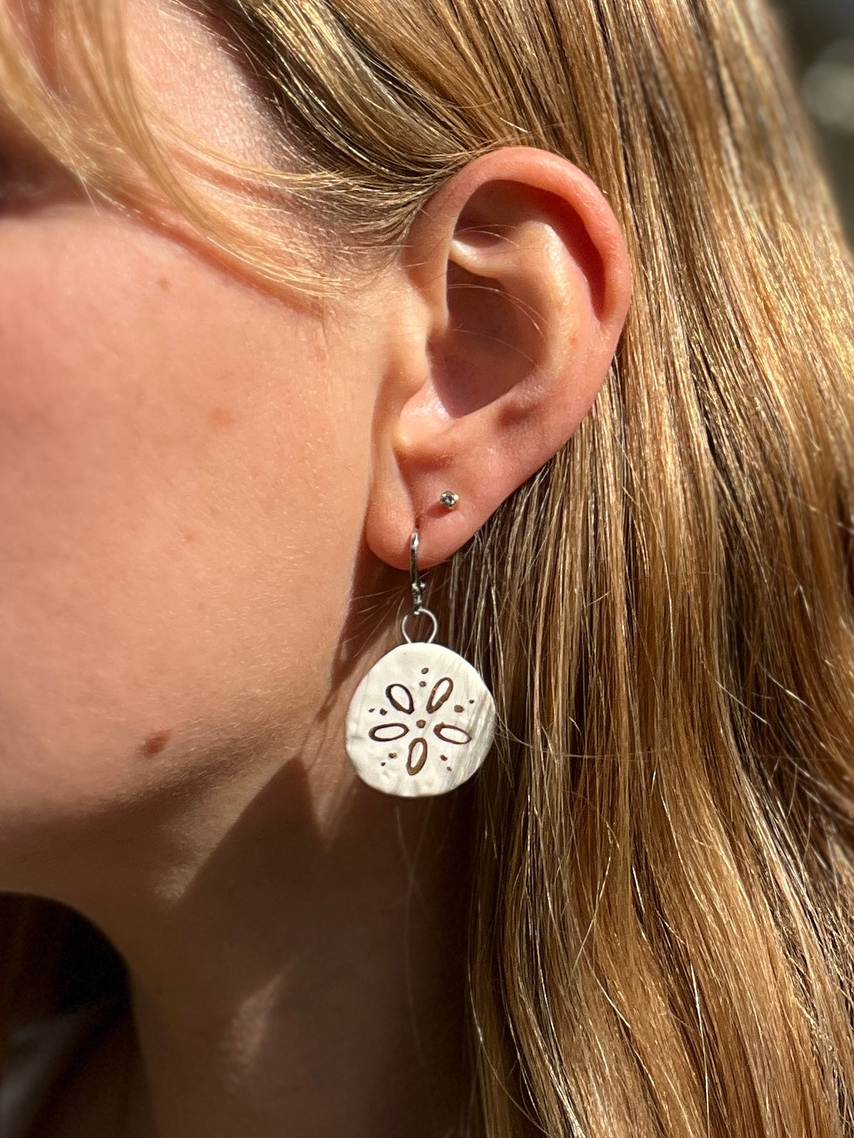 Sand Dollar Earrings - 14K Gold Plated Brass, Nickel Free