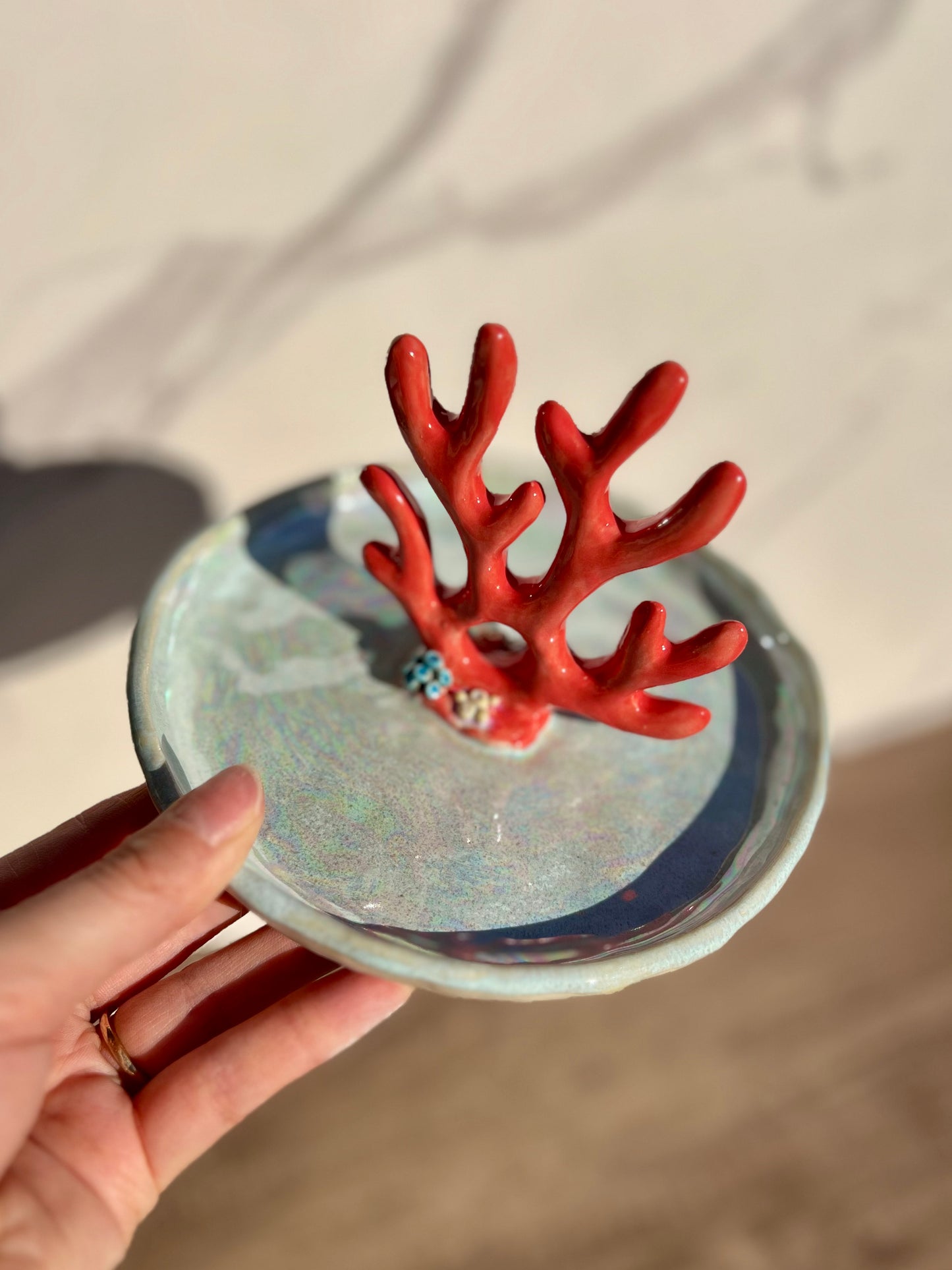 Tidal Shimmer Coral Ring Holder - FOR DHRUTI