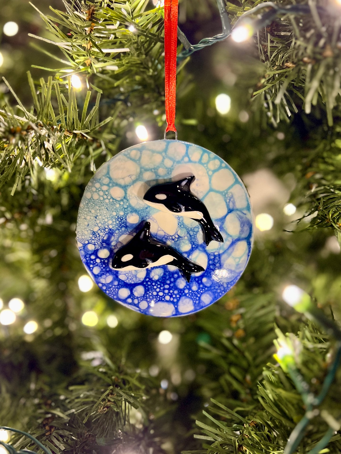 Double Orca Christmas Ornament (3.75")
