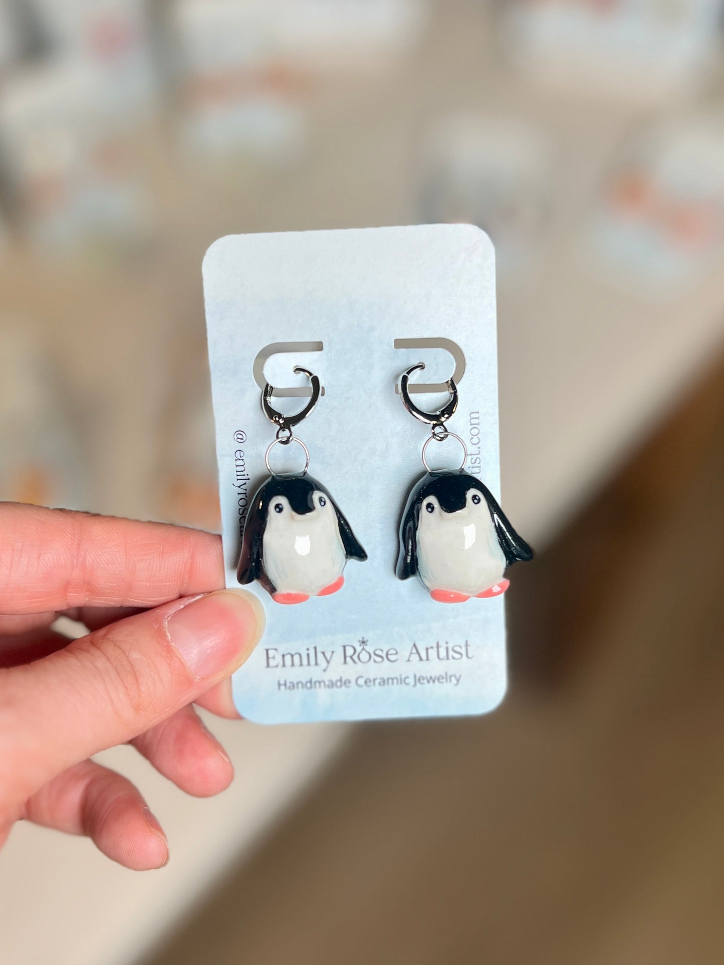 Penguin Earrings - Platinum Plated