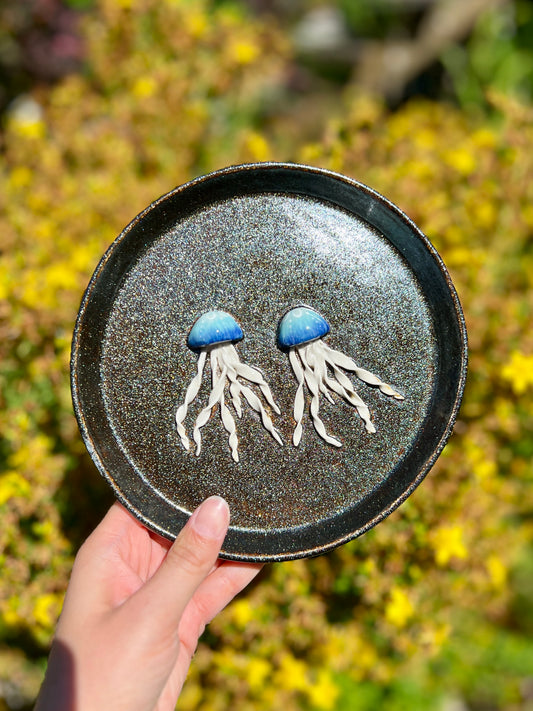 Double Jellyfish Shimmer Trinket Plate (7" D)