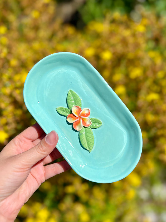 Plumeria Plant Long Trinket Dish (7" L)