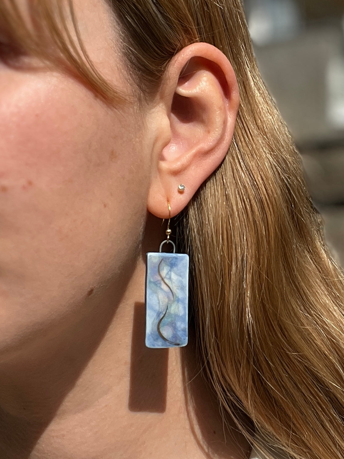 Porcelain Ocean Earrings - 14K Gold Plated Brass Nickel Free