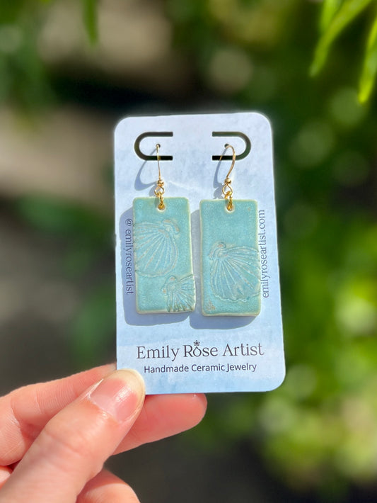 Porcelain Teal Shell Earrings - 14K Gold Plated Brass Nickel Free