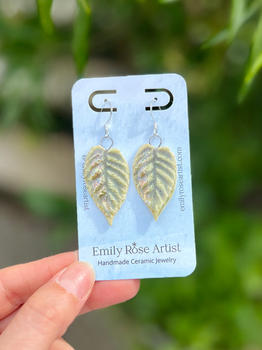 Porcelain Leaf Earrings - .999 Silver Plated Nickel Free