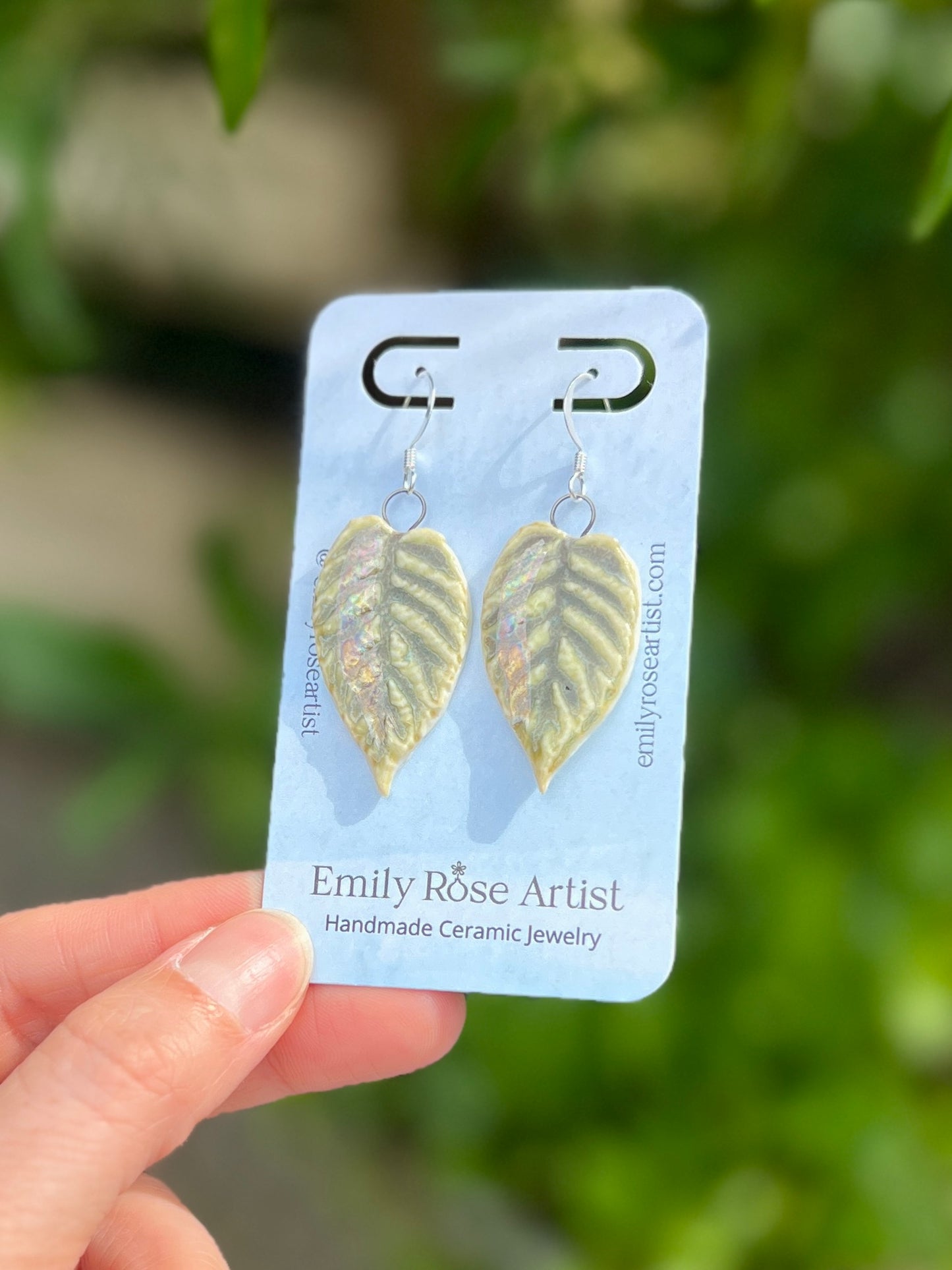 Porcelain Leaf Earrings - .999 Silver Plated Nickel Free