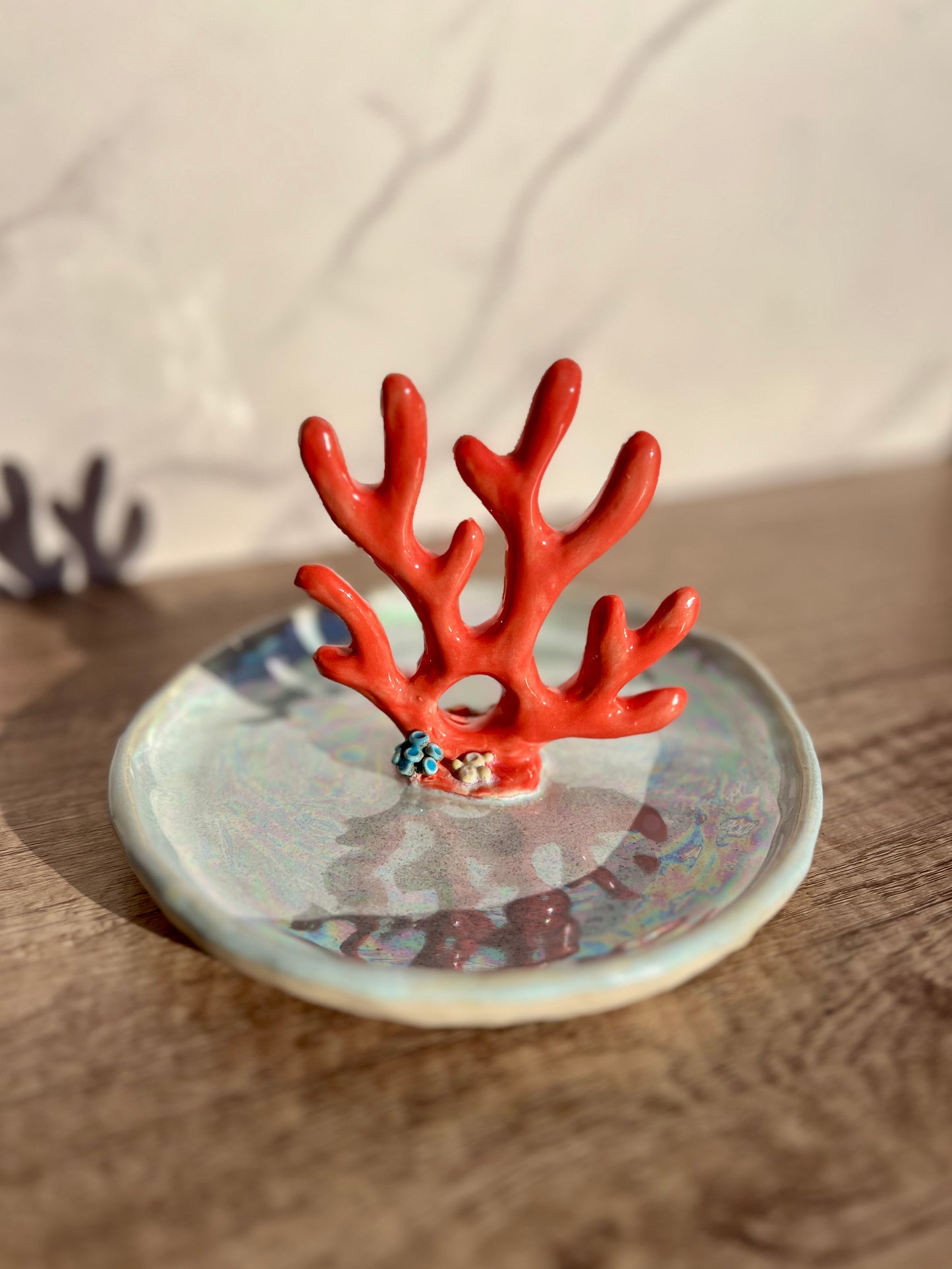 Tidal Shimmer Coral Ring Holder - FOR DHRUTI