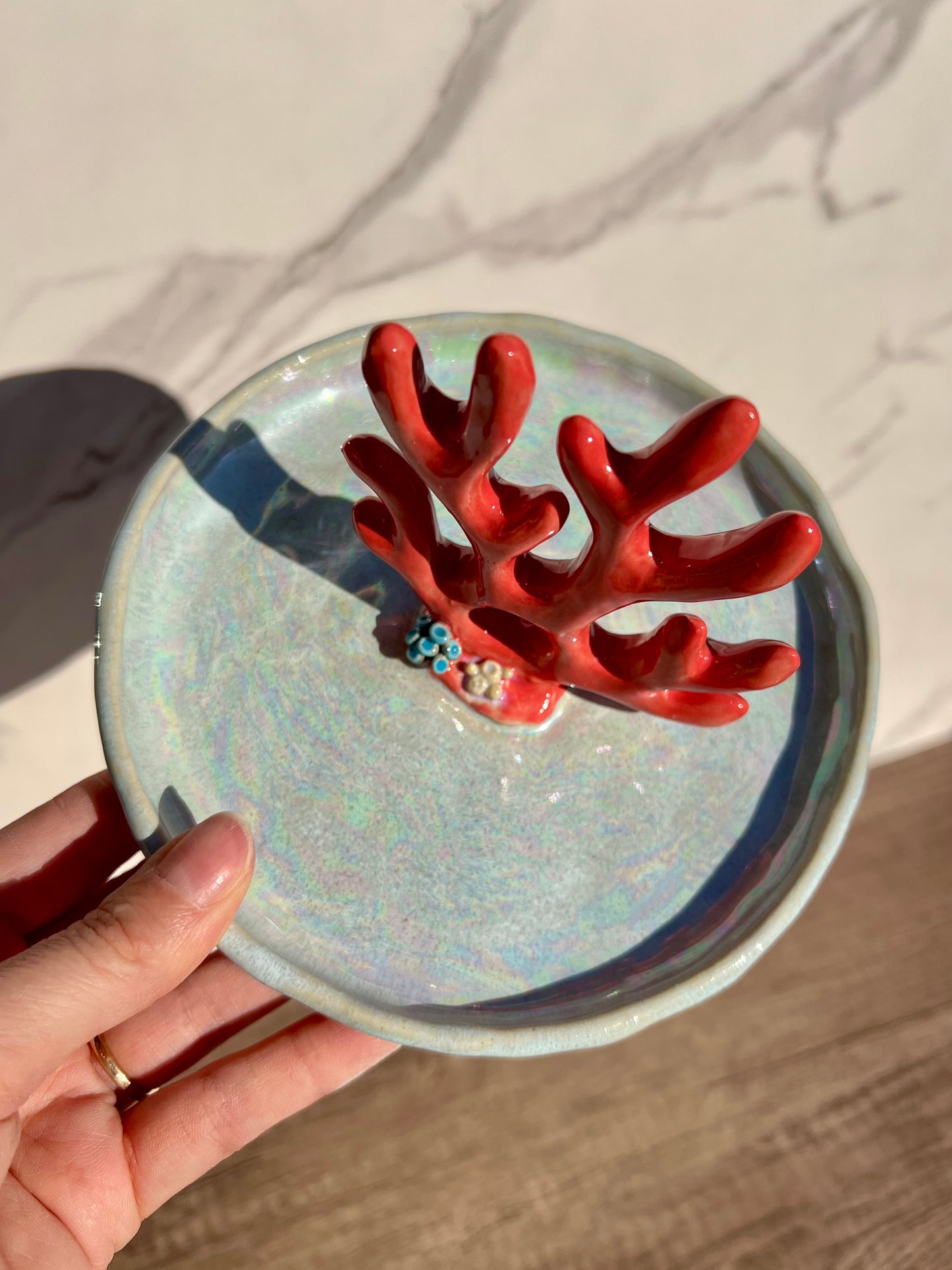 Tidal Shimmer Coral Ring Holder - FOR DHRUTI