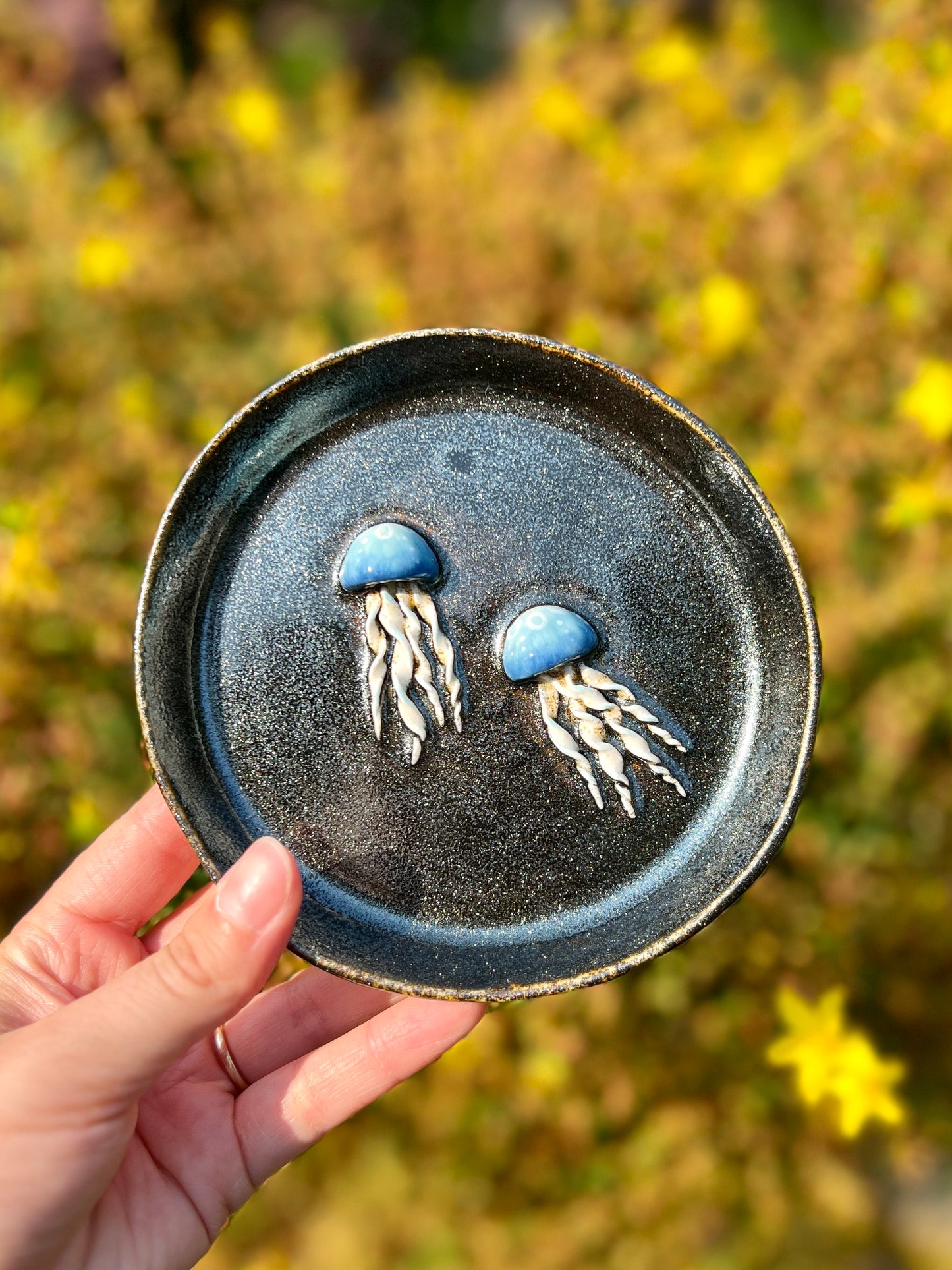 Double Jellyfish Shimmer Trinket Plate (7" D)