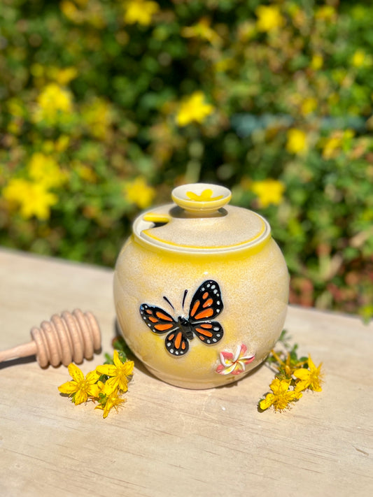 Monarch & Plumeria Honey Pot