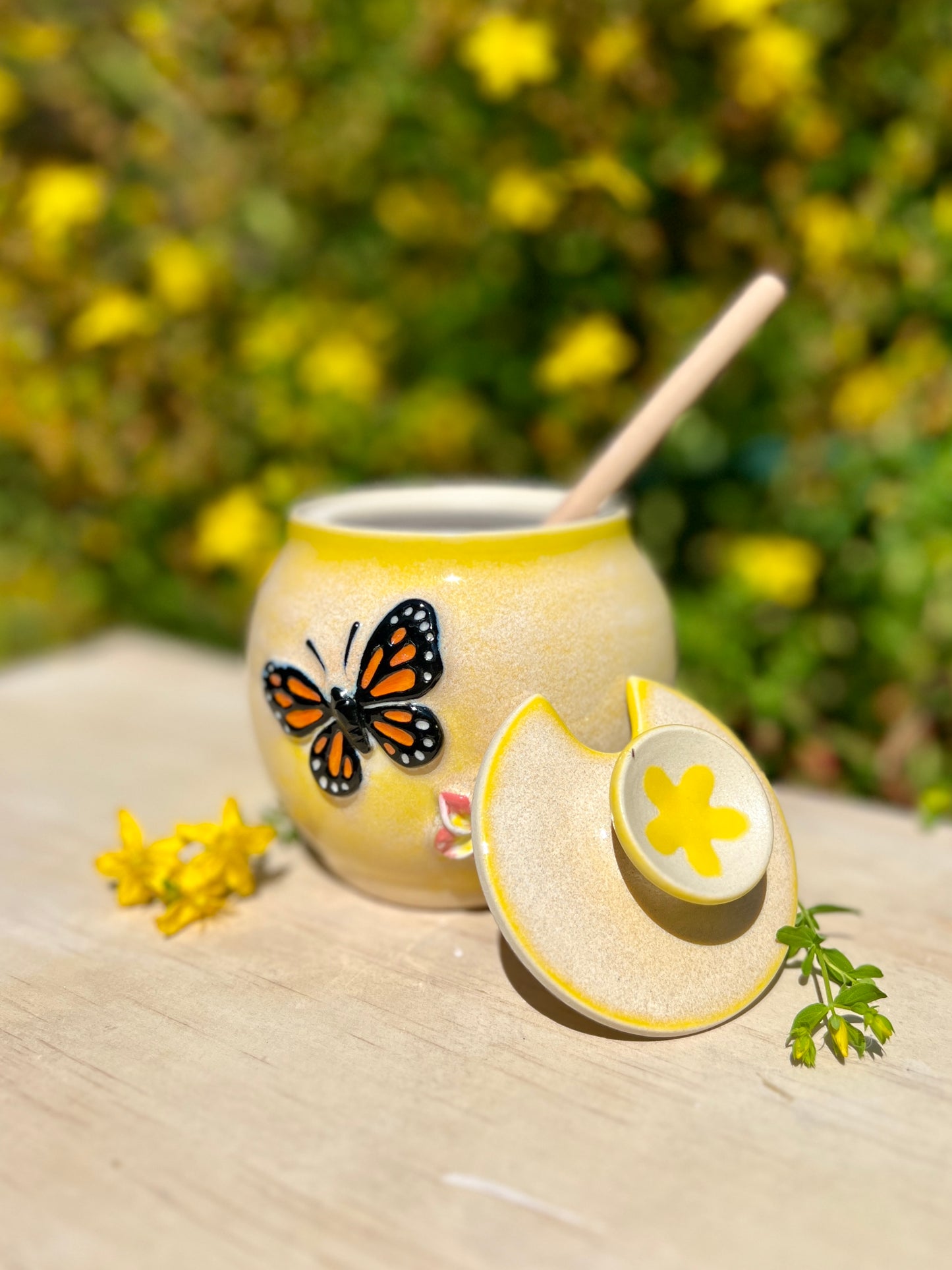 Monarch & Plumeria Honey Pot