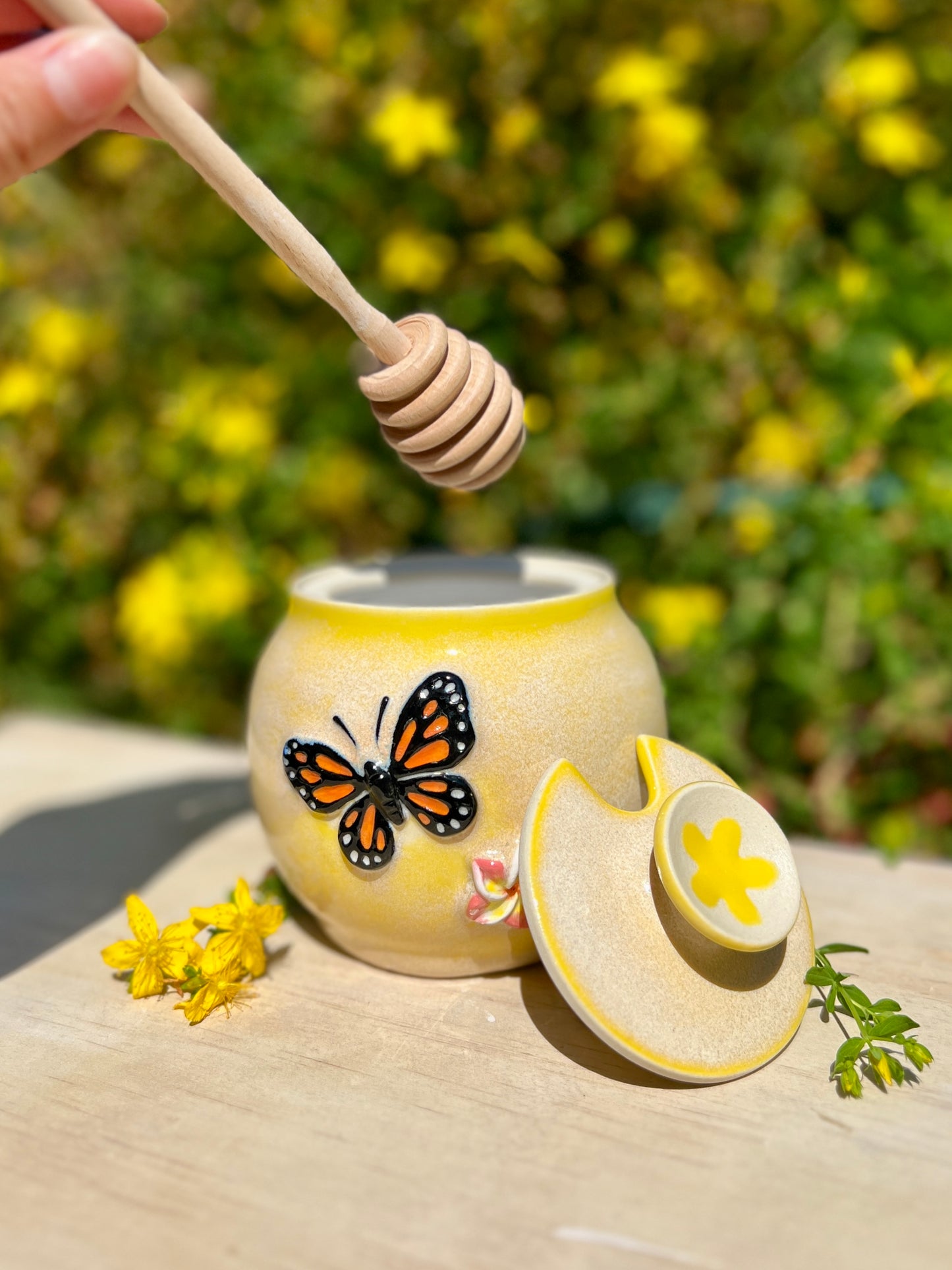 Monarch & Plumeria Honey Pot