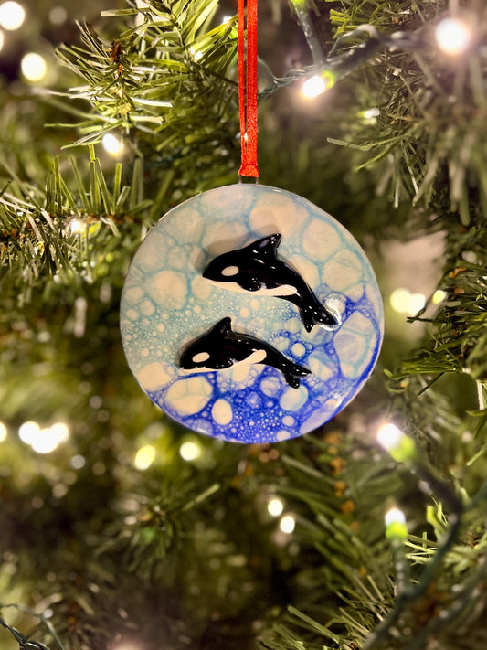 Double Orca Christmas Ornament (3.75")