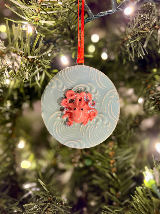 Octopus Wave Ornament (3.25")