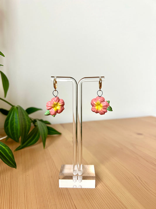 Pink Hibiscus Earrings - 18k Gold Plated