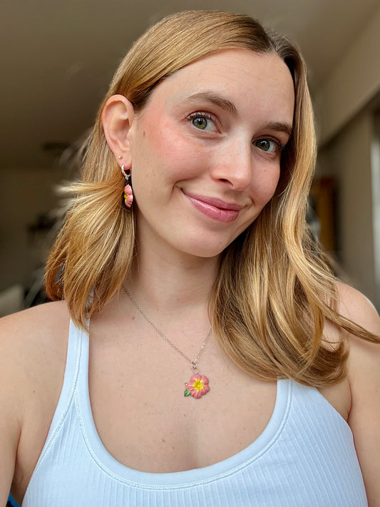 Pink Hibiscus Necklace - Stainless Steel