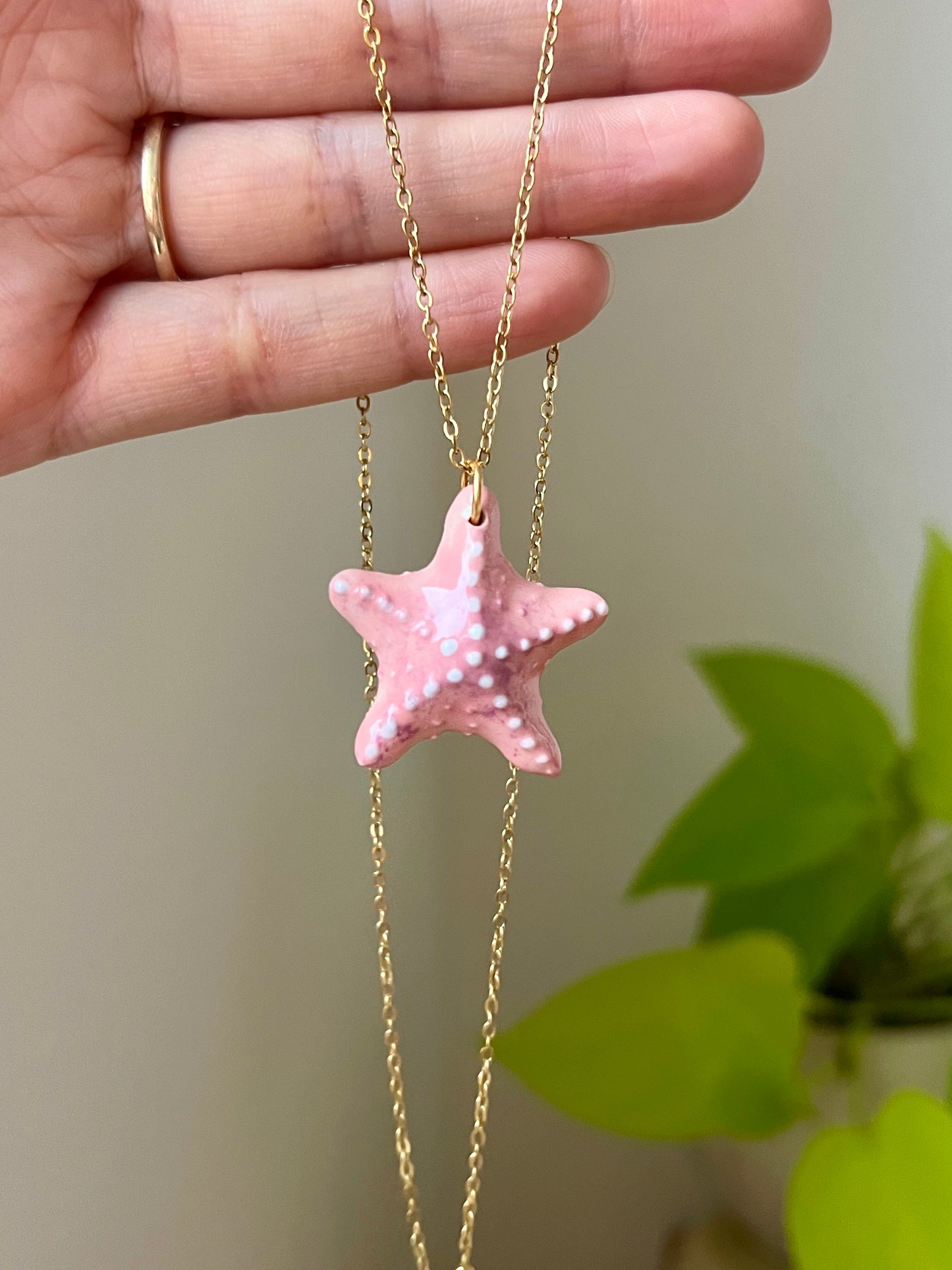 Large Starfish Necklace - Gold Stainless Steel
