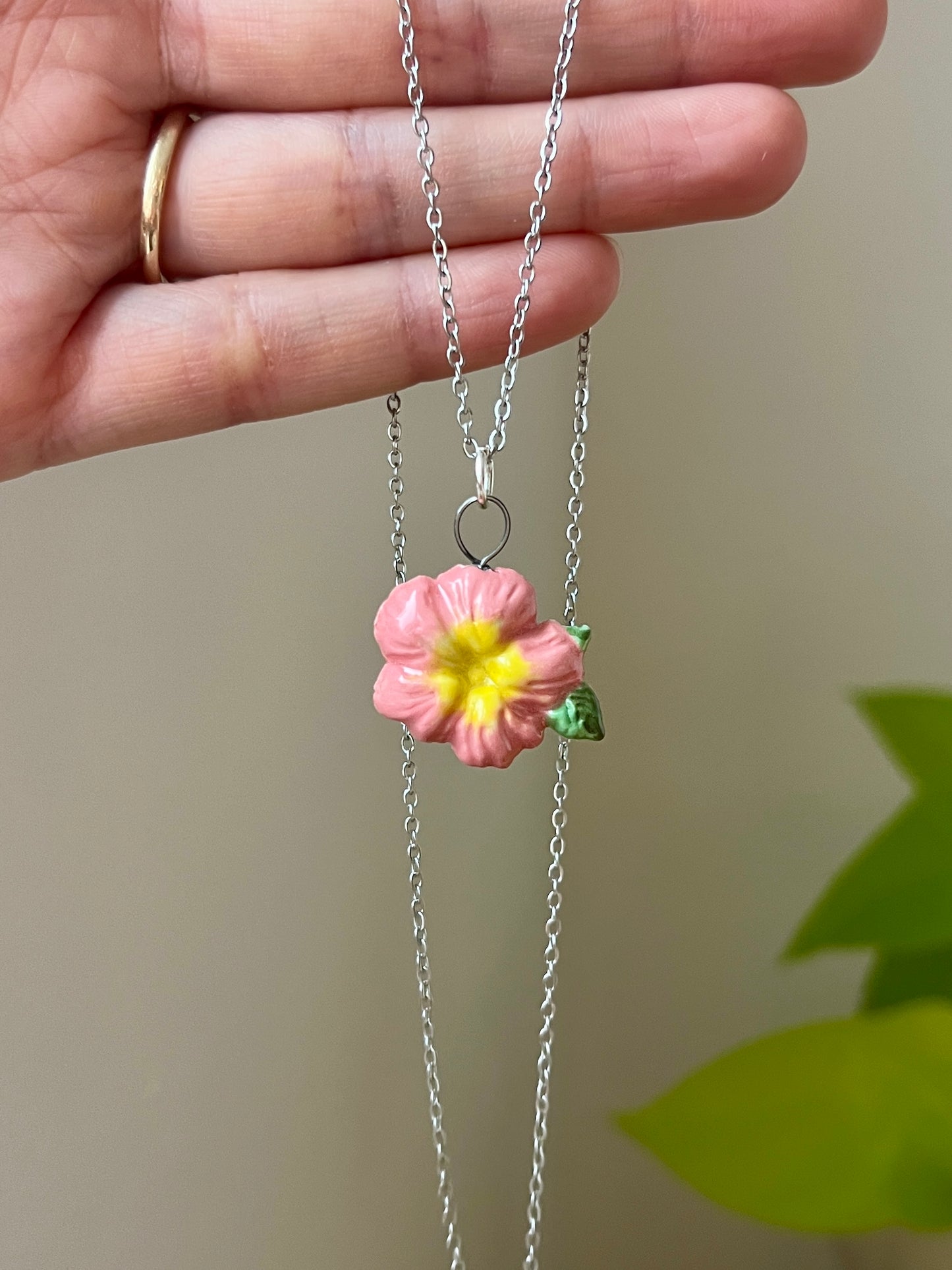 Pink Hibiscus Necklace - Stainless Steel