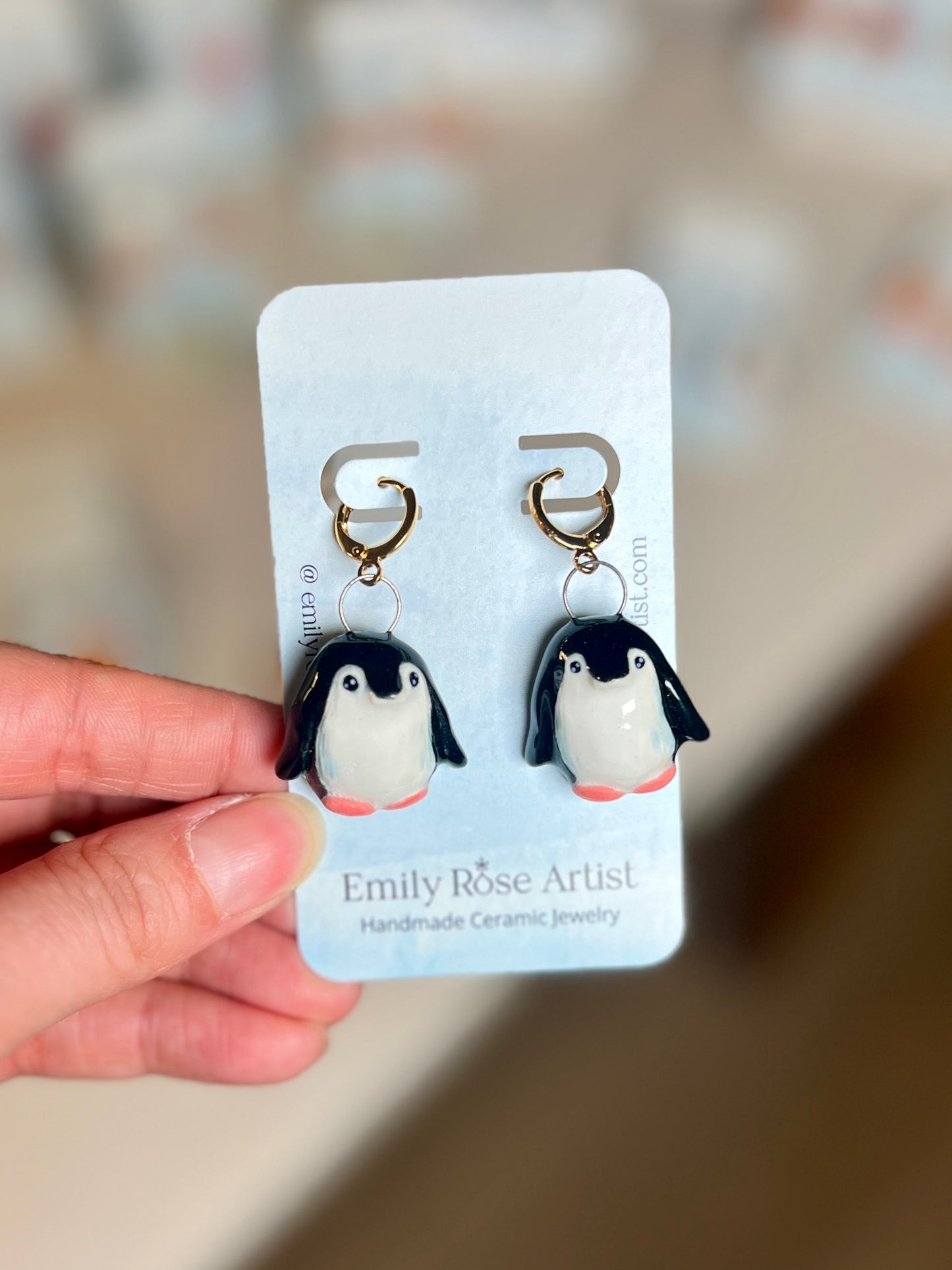 Penguin Earrings - Brass