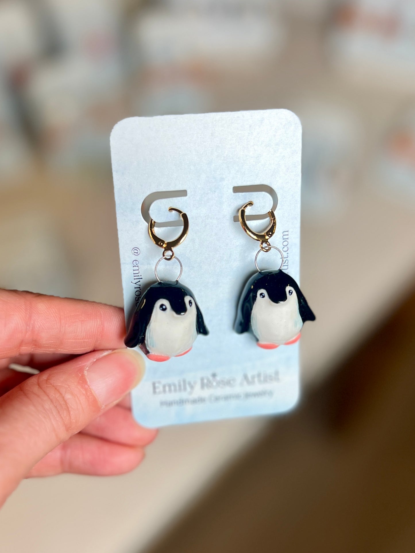 Penguin Earrings - Brass