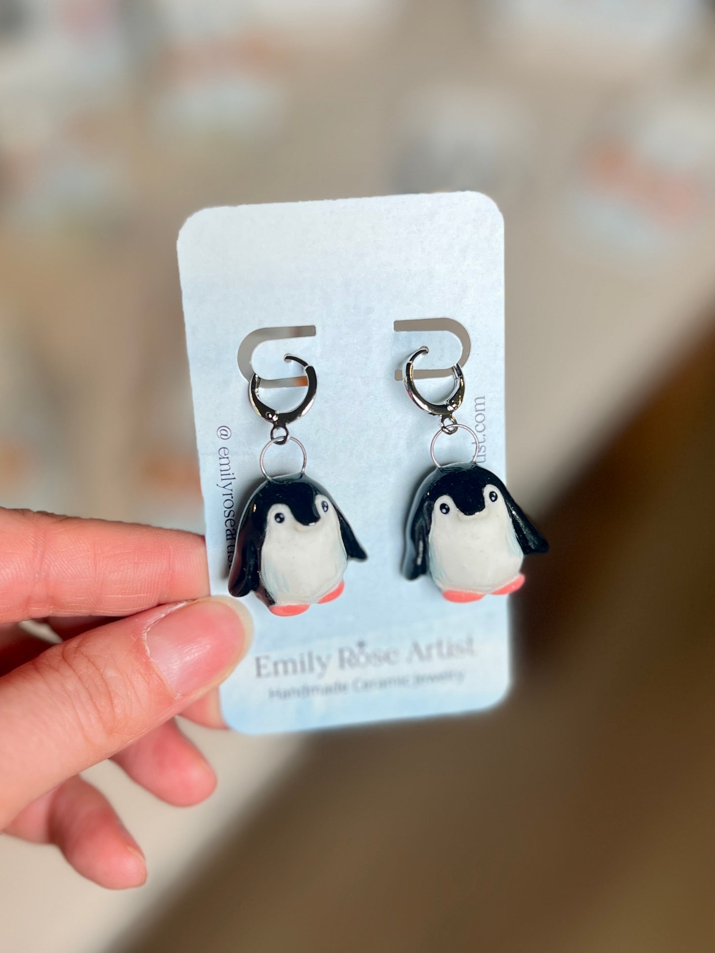 Penguin Earrings - Platinum Plated